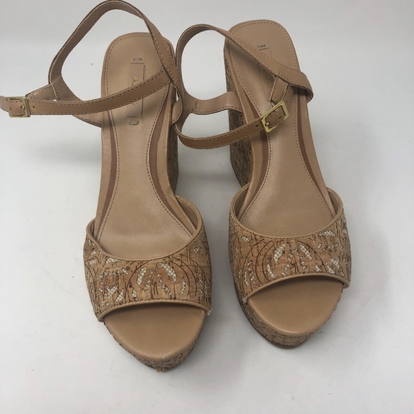 Aldo Tan Platform Wedge Sandals 6 - Picture 1 of 6